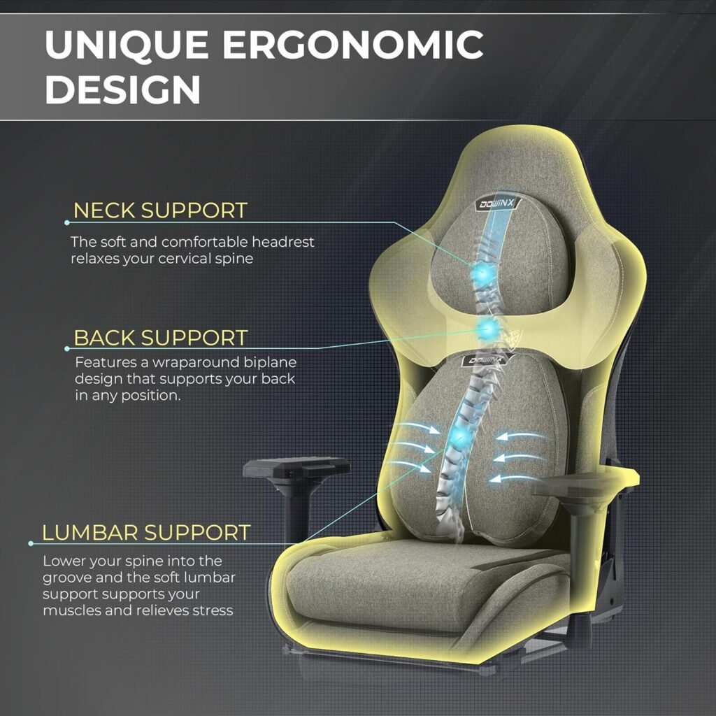 Dowinx Gaming Chair Fabric with Adjustable Cushion and Headrest, Ergonomic Office Chair Lumbar Support Massage for Adults, Game Computer Chair with Footrest and 4D Armrest, 400lbs, Black