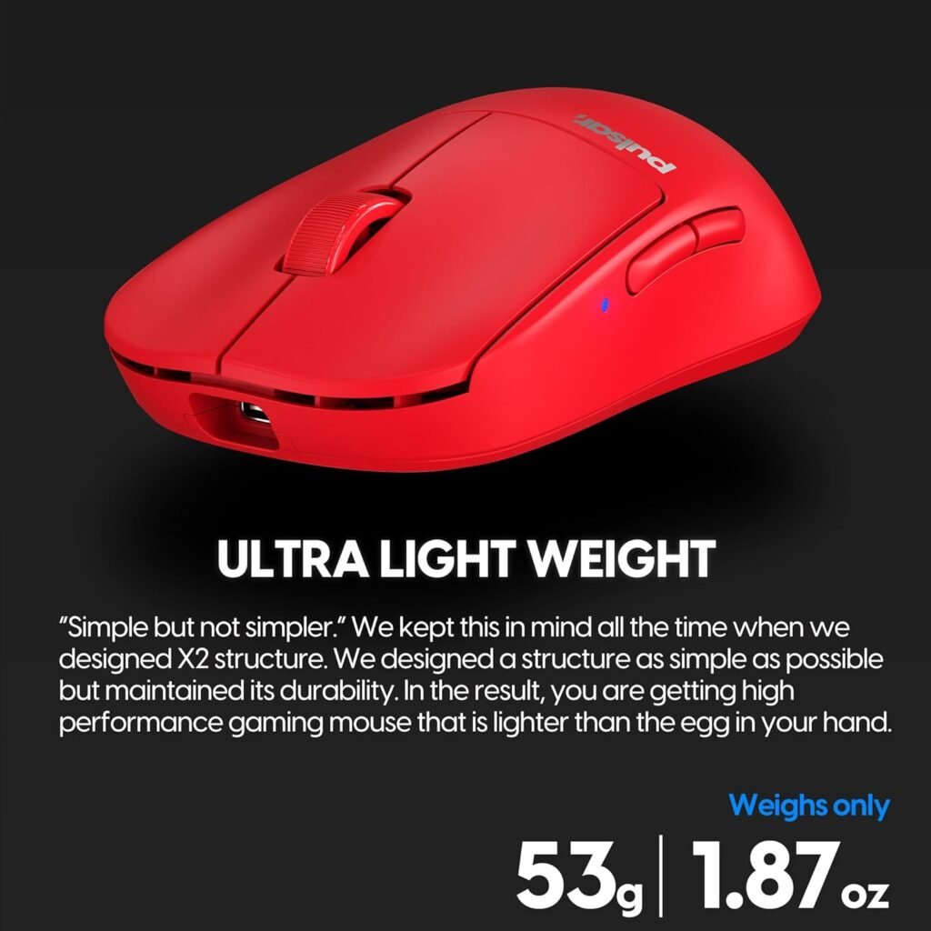 Pulsar Gaming Gears X2H Mini Wireless Gaming Mouse, Limited Color Edition, Ultra Lightweight 1.83 oz (52 g), Symmetrical, Optical Switch, 26000 DPI, PAW3395 Sensor (Mini, Wireless, Red)