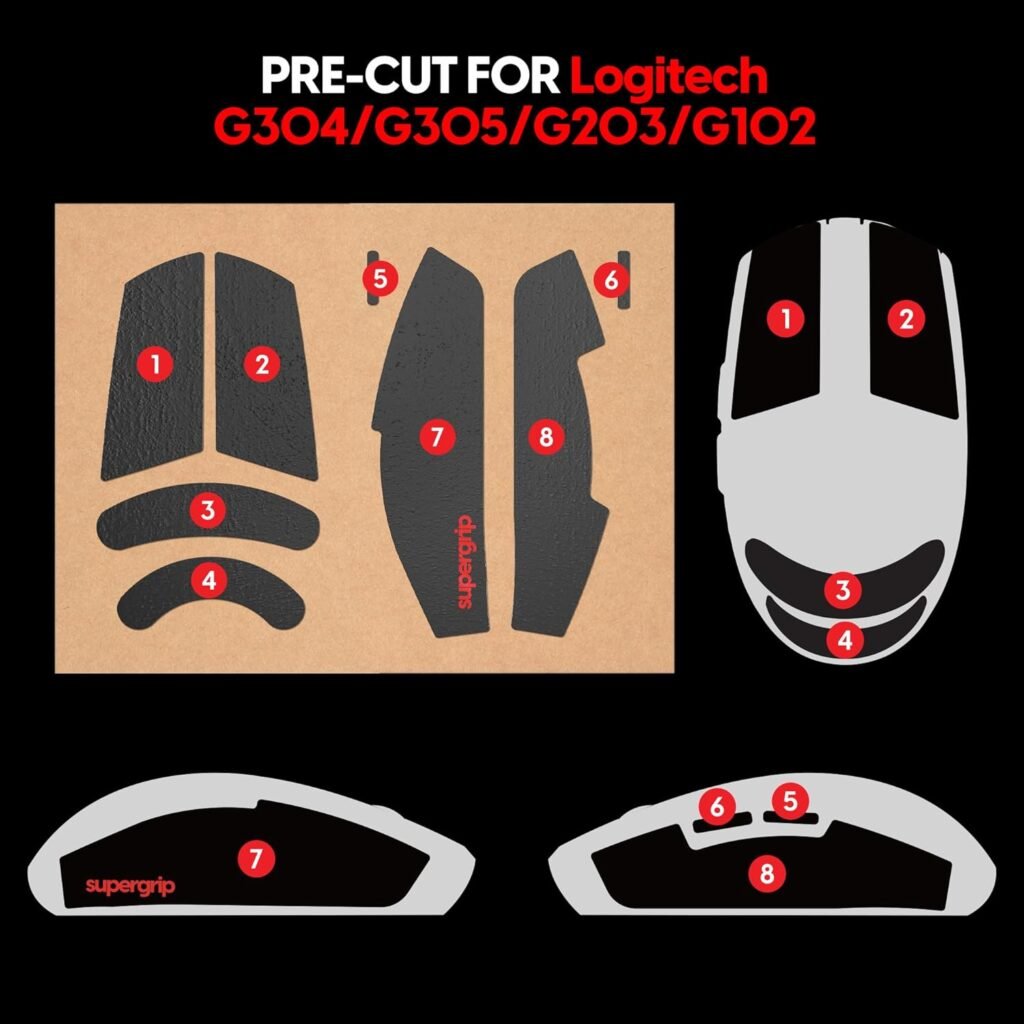 Pulsar Gaming Gears SUPERGRIP Griptape Set for Logitech G Pro Wireless Sweat Absorbing High Performance Anti Slip 3M Adhesive no Residue Mouse Grip Tape Ultra-Thin 0.5mm (0.02in)