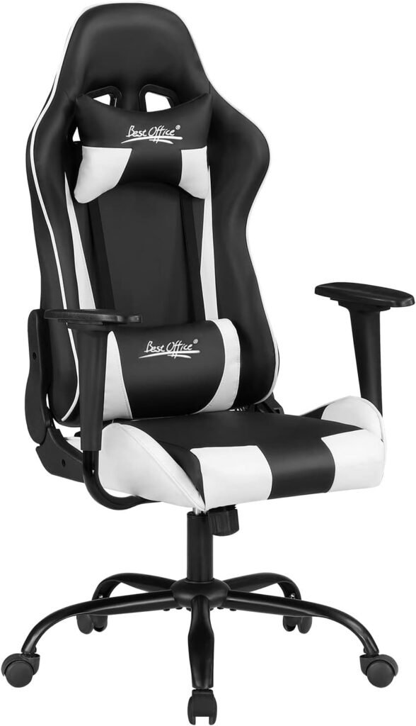 Gaming Chair Office Chair Desk Chair with Lumbar Support Headrest Armrest Task Rolling Swivel Ergonomic E-Sports Adjustable PC Gamer Chair (White)